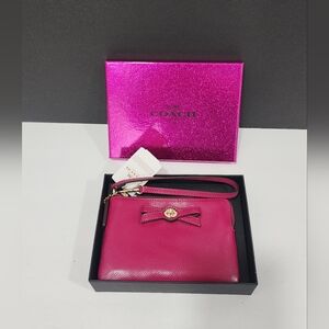 Coach F64648 Turnlock Small Wristlet w/Bow Cranberry New
